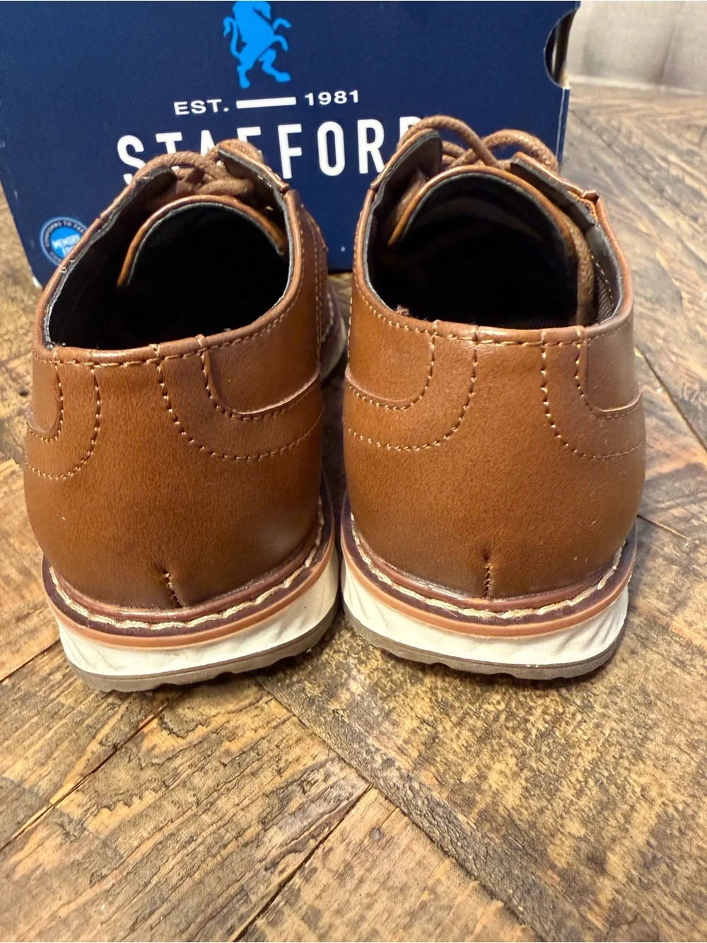 Stafford Lil Cooper Boys Brown Cap Toe Oxford Dress Shoes Size 9M With Box